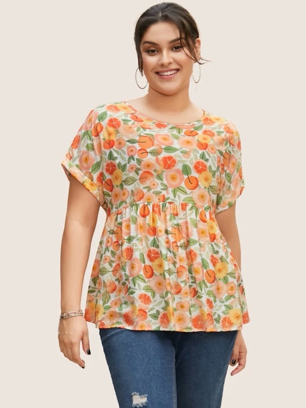 NWOT BloomChic Floral Orange and Yellow Peasant Top